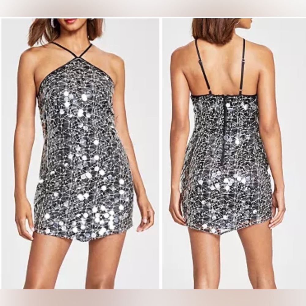 Avec Les Filles NWT Black Sequin Mini Halter Dress